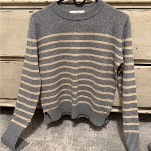 La Ligne Gray and Cream Crew Neck Lean Lines Sweater